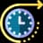 Icon image of a blue clock with a yellow arrow surrounding it before moving to the right