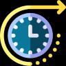 Icon image of a blue clock with a yellow arrow surrounding it before moving to the right