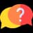 Icon image of two chat bubbles fused together with a question mark in between