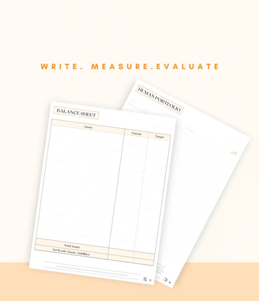 Image of the pages of the Invest in Yourself journal showing Balance Sheet and Human Portfolio